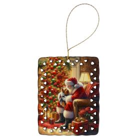 Yorkshire Terrier Yorkie and Santa Claus Porcelain Ornament Christmas Tree Hanging Decorations for Home Christmas Holiday, Rectangle, Gift, Multi