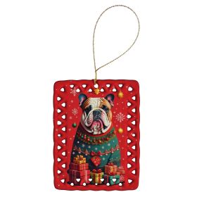 English Bulldog Holiday Christmas Porcelain Ornament Christmas Tree Hanging Decorations for Home Christmas Holiday, Rectangle, Gift, Multicolor
