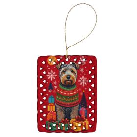 Glen of Imaal Terrier Holiday Christmas Porcelain Ornament Christmas Tree Hanging Decorations for Home Christmas Holiday, Rectangle, Gift, Multic