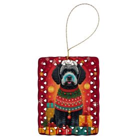 Portuguese Water Dog Holiday Christmas Porcelain Ornament Christmas Tree Hanging Decorations for Home Christmas Holiday, Rectangle, Gift, Multico