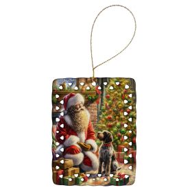 Wirehaired Pointing Griffon and Santa Claus Porcelain Ornament Christmas Tree Hanging Decorations for Home Christmas Holiday, Rectangle, Gift