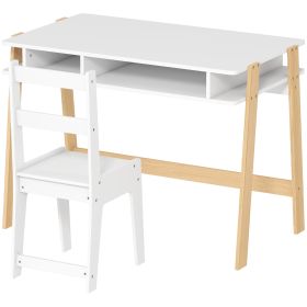 Qaba Kids Desk and Chair Set with Storage for Bedroom, School, Gift for Children Ages 3-12, White
