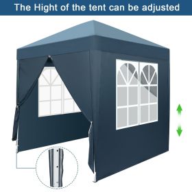6.5x6.5FT Folding Canopy Tent with 4 Sidewalls 2 Zipper Doors and 2 Windows Portable Outdoor Gazebo Shelter with Oxford Fabric and Powder Coated (Color: Blue)