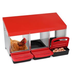 3 Compartment Chicken Feeder with Slanted Roof Red Metal and Plastic Poultry Feeding Trough 81x51x47CM Weather Resistant Outdoor Feeder for Hens (Color: Red)