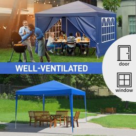 10x10 Feet Black Outdoor Pergola - Durable iron pipe frame and waterproof PE fabric portable and easy to install perfect for patio vacations fest (Color: Blue, Style: 4-Sided)