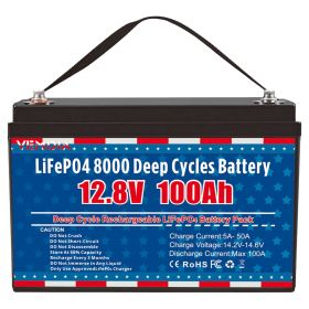 12V 100Ah LiFePO4 Battery, Lithium Battery Built-in 100A BMS 1280Wh, Deep Cycle Battery Up to 12000 Cycle Times, Iron Phosphate Battery for RV, S (Color: BLACK)