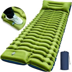 Single Inflatable Camping Mattress with Built in Pillow and Foot Pump Lightweight Sleeping Pad for Backpacking Hiking Travel and Tent Easy to Inf (Color: GREEN)